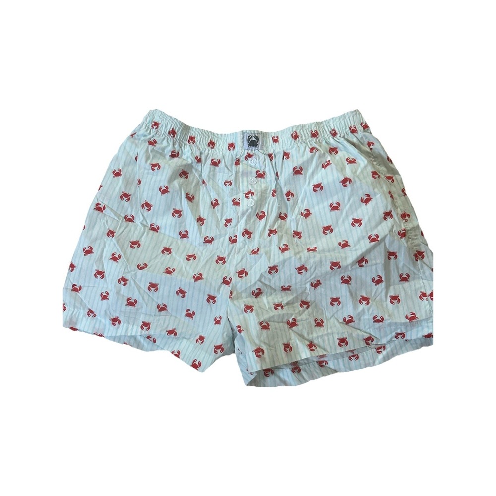 Better Together Dreamy Nights Pajama Shorts Medium M Cotton Crab Striped Blue